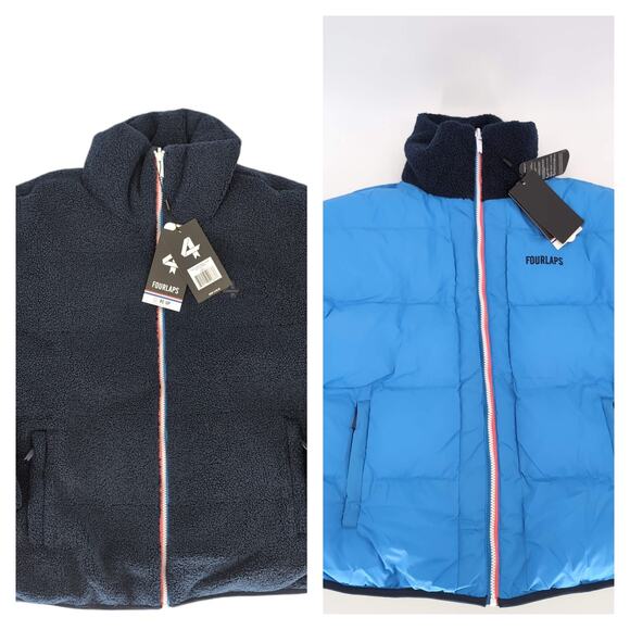 Fourlaps Polar Quilted Reversible Unisex Navy Blue Sherpa Jacket - Size S - NWT - Picture 3 of 16